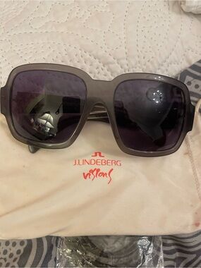 J.Lindeberg Black Rectangular Sunglasses with Branded Temple